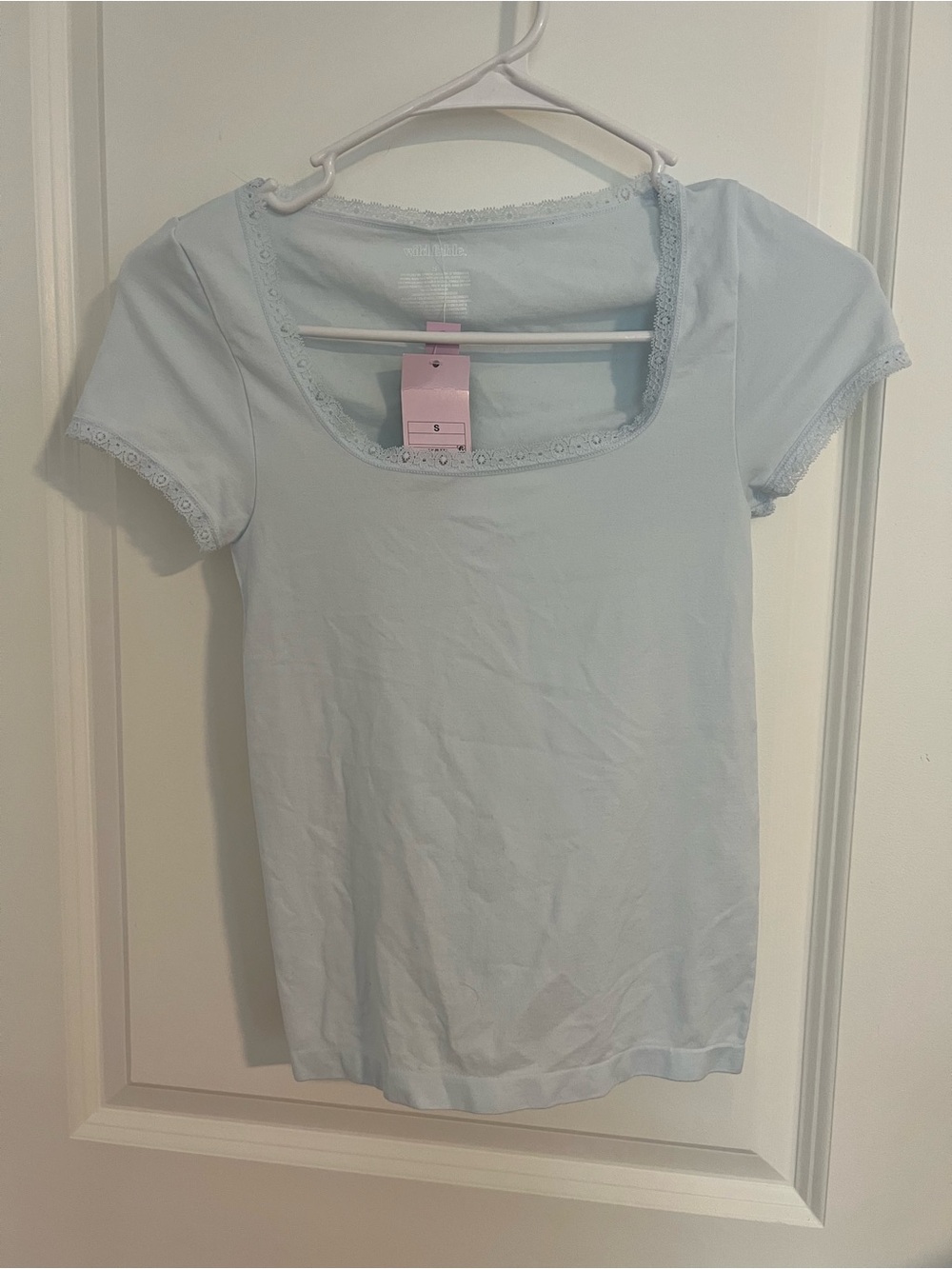 wild fable Light Blue Scoop Neck Lace-Trim Short Sleeve Tee